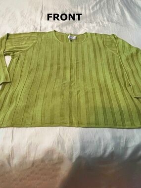 SWEATER, PULLOVER, 100% SILK, LIME GREEN, SIZE 3X, ROUND NECK, LONG SLEEVES,